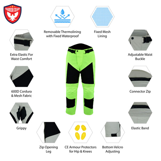 Warrior Gears Mens Air Mesh Motorcycle Trousers With Armours - Yellow