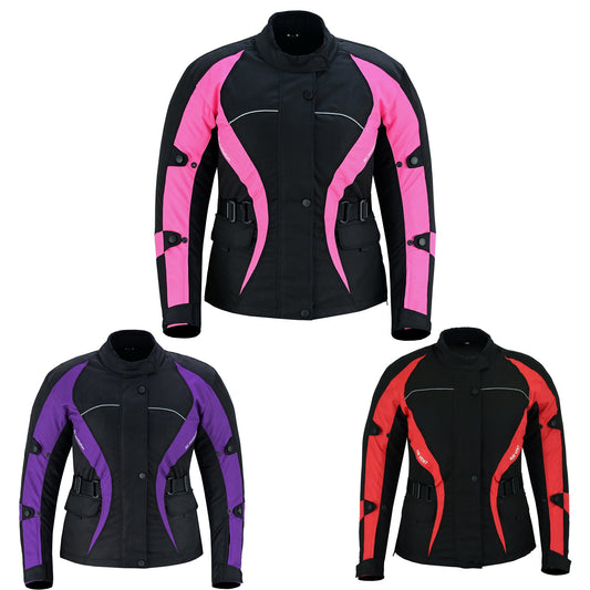 Warrior Gears Ladies Motorcycle Textile Jacket – 600D Cordura, Waterproof, Breathable, CE Armour, Removable Lining