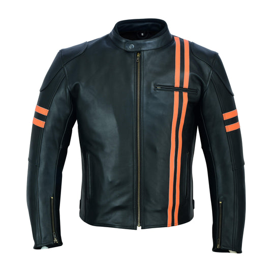 Warrior Gears® Real Leather Motorcycle Jacket for Men | Cowhide Nappa | Harley Stripe Style - Warrior Gears