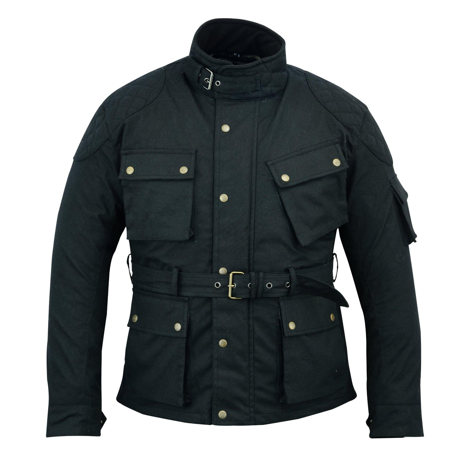 Warrior Gears® Men's Wax Cotton Waxed Motorcycle Jacket, Motorbike Top Waterproof - Black - Warrior Gears