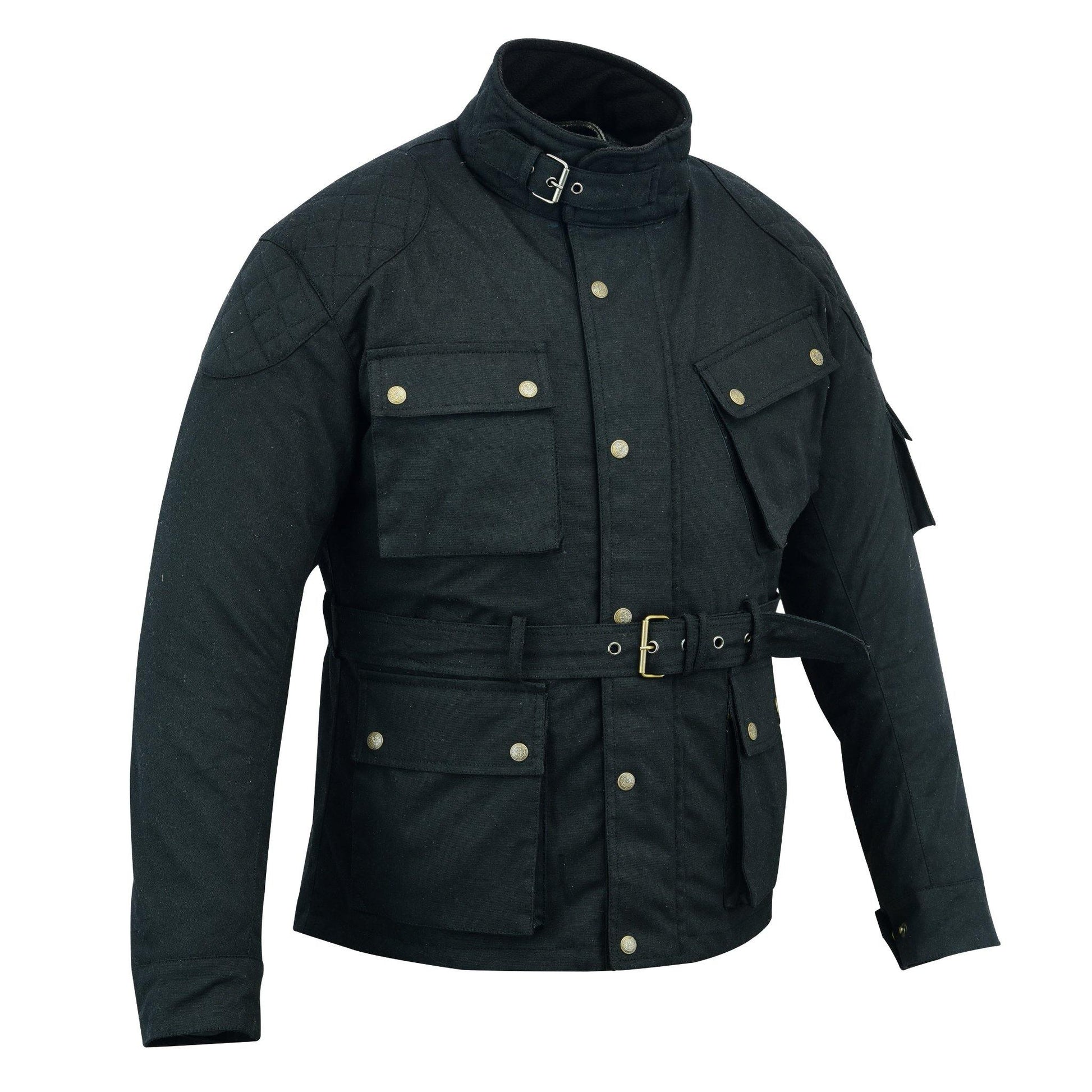 Warrior Gears® Men's Wax Cotton Waxed Motorcycle Jacket, Motorbike Top Waterproof - Black - Warrior Gears