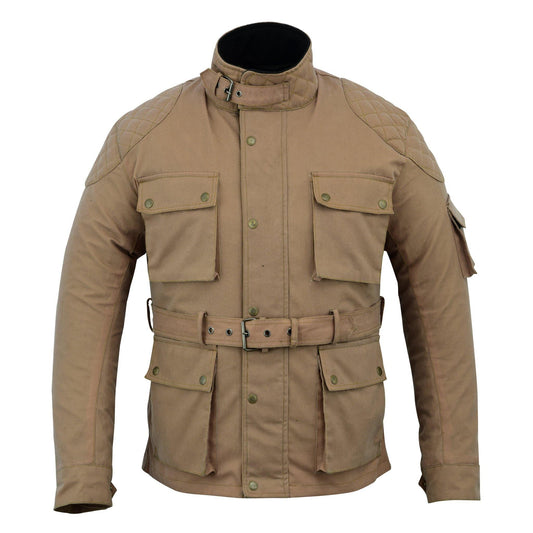 Warrior Gears® Men's Wax Cotton Waxed Motorcycle Jacket, Motorbike Top Waterproof - Tan - Warrior Gears