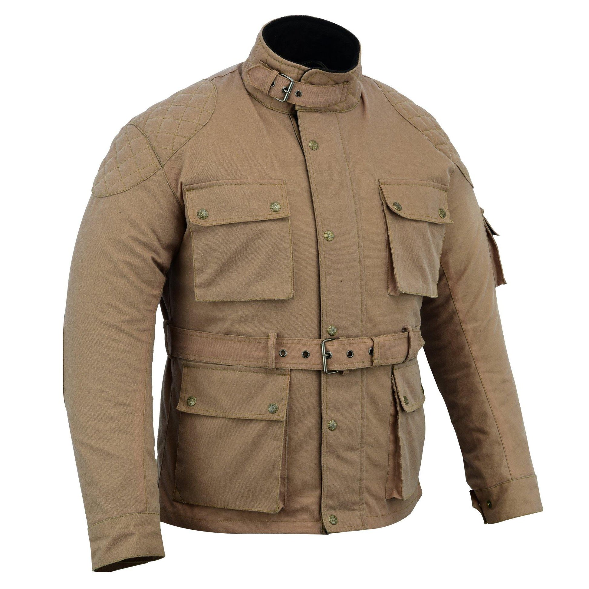 Warrior Gears® Men's Wax Cotton Waxed Motorcycle Jacket, Motorbike Top Waterproof - Tan - Warrior Gears