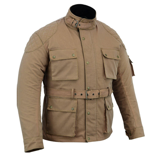 Warrior Gears® Men's Wax Cotton Waxed Motorcycle Jacket, Motorbike Top Waterproof - Tan - Warrior Gears