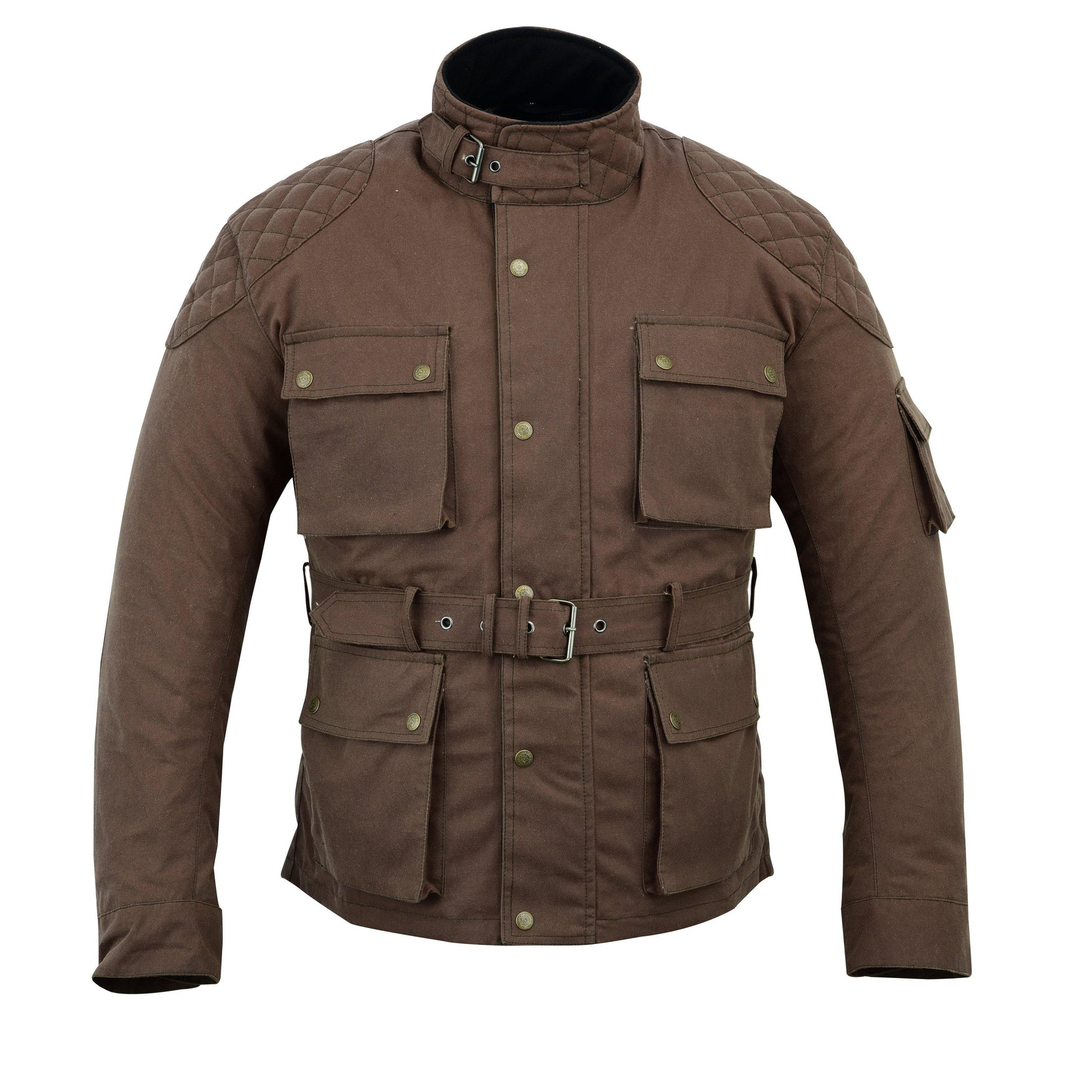 Warrior Waxed Cotton Motorcycle Suit Textile Motorbike Waterproof Lined CE Protectors -Brown - Warrior Gears