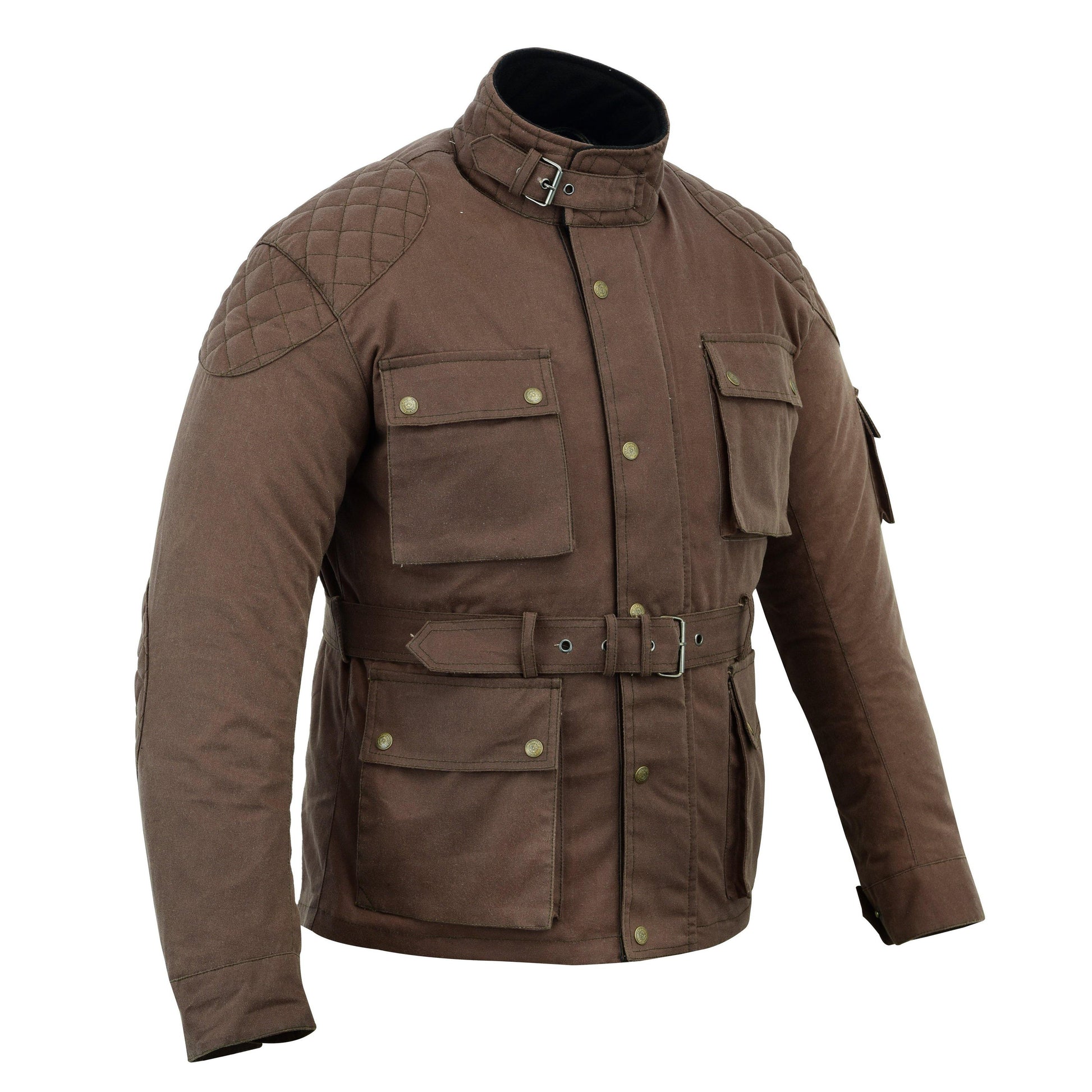 Warrior Waxed Cotton Motorcycle Suit Textile Motorbike Waterproof Lined CE Protectors -Brown - Warrior Gears