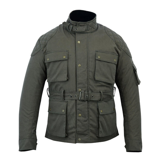 Warrior Gears® Men's Wax Cotton Waxed Motorcycle Jacket, Motorbike Top Waterproof - Army Green - Warrior Gears
