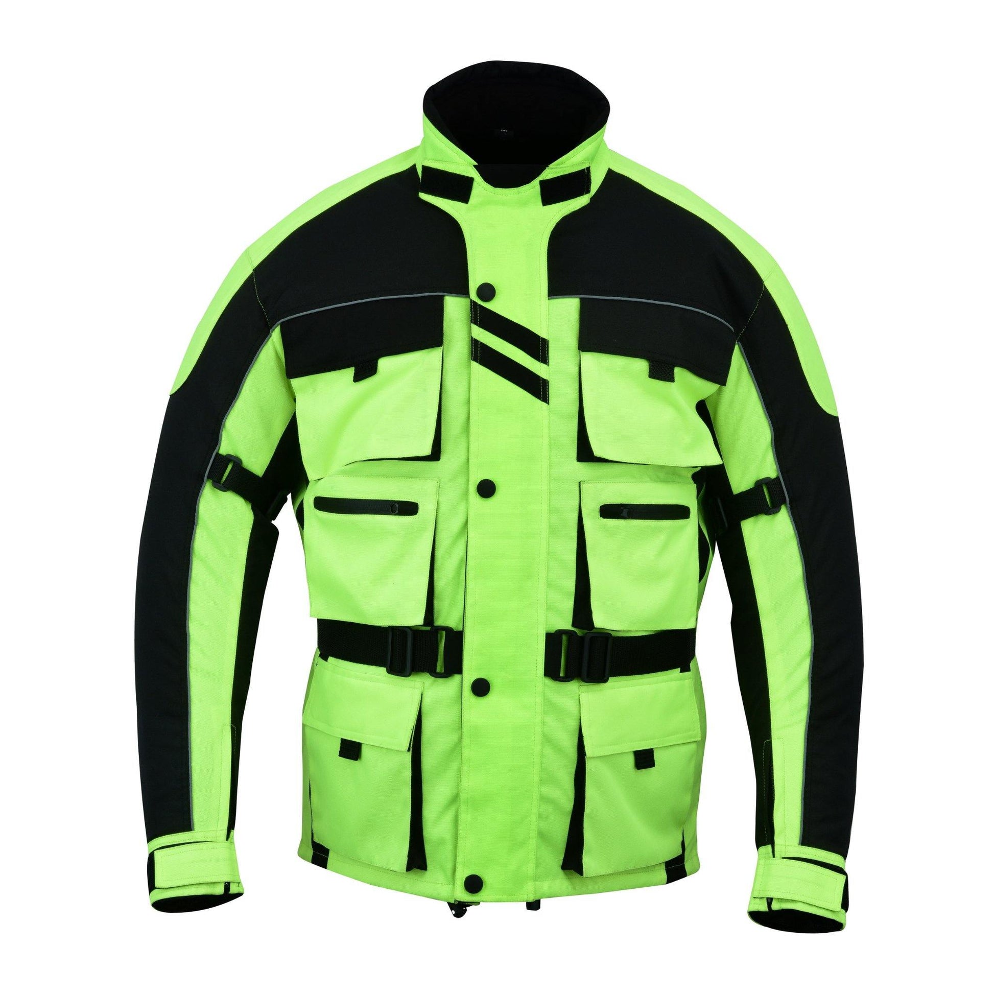 Warrior Gears® Motorcycle Jacket 6 Pockets Men's -Black & Hivis Green - Warrior Gears