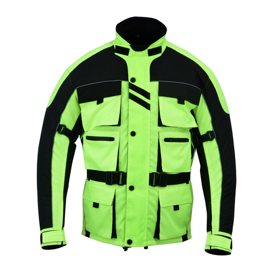 Warrior Gears® Motorcycle Jacket 6 Pockets Men's -Black & Hivis Green - Warrior Gears