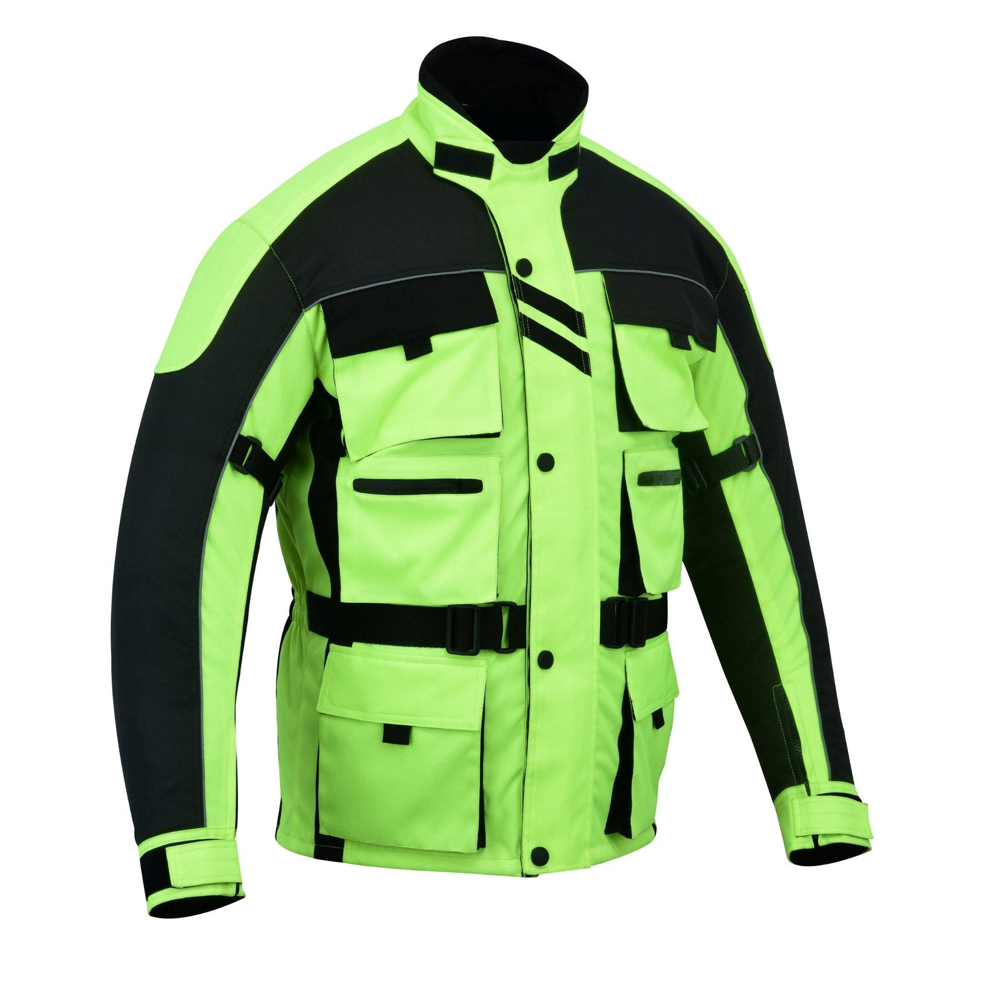 Warrior Gears® Motorcycle Jacket 6 Pockets Men's -Black & Hivis Green - Warrior Gears