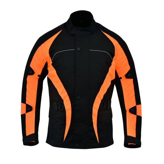 Warrior Gears® Hi Vis Bulls Motorcycle Jacket Men's Waterproof - Black/Orange - Warrior Gears