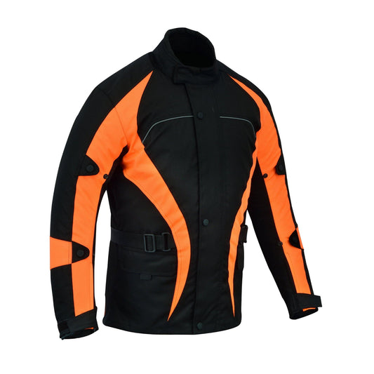 Warrior Gears® Hi Vis Bulls Motorcycle Jacket Men's Waterproof - Black/Orange - Warrior Gears