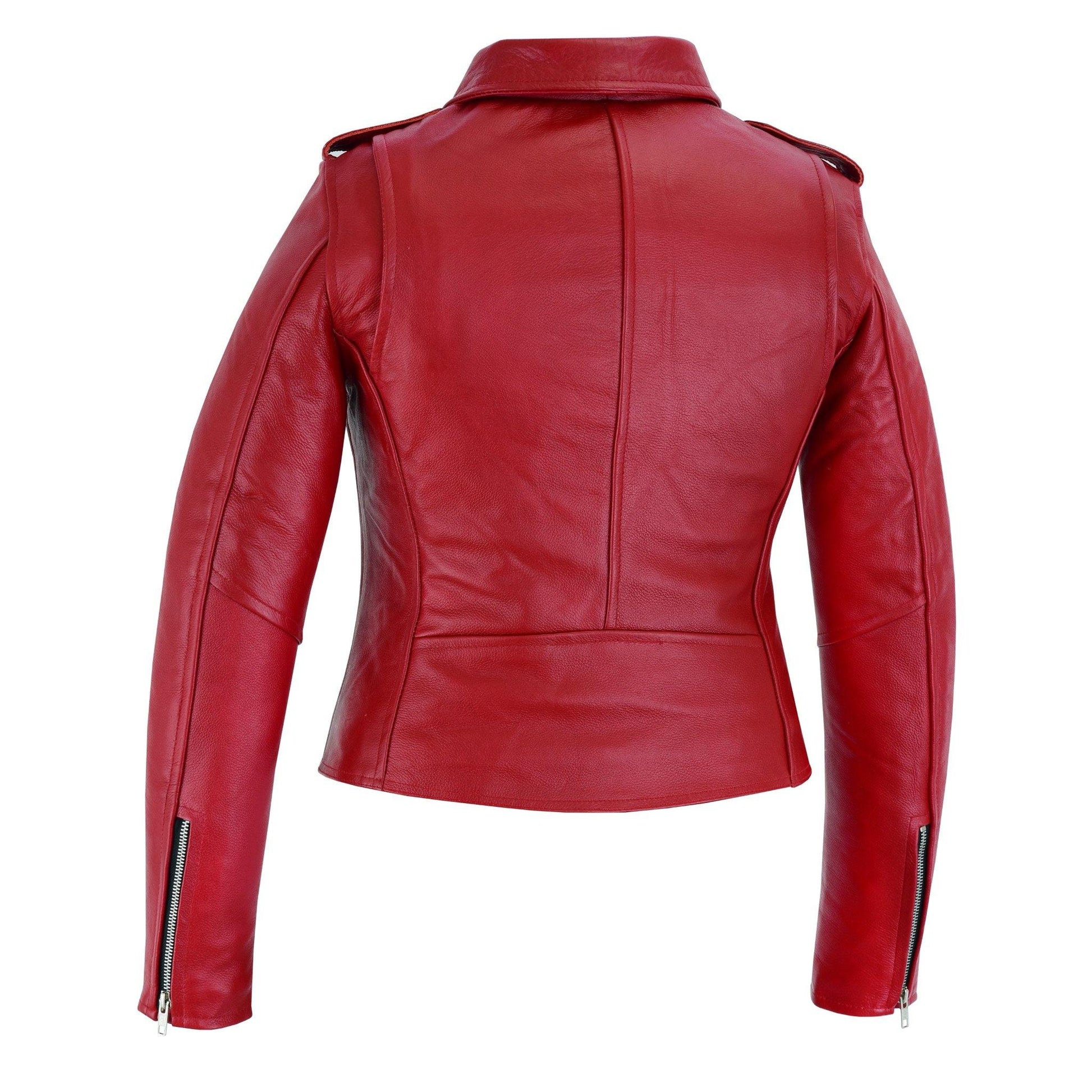 Warrior Gears® Brando Style Ladies Leather Motorcycle Jacket - Red - Warrior Gears