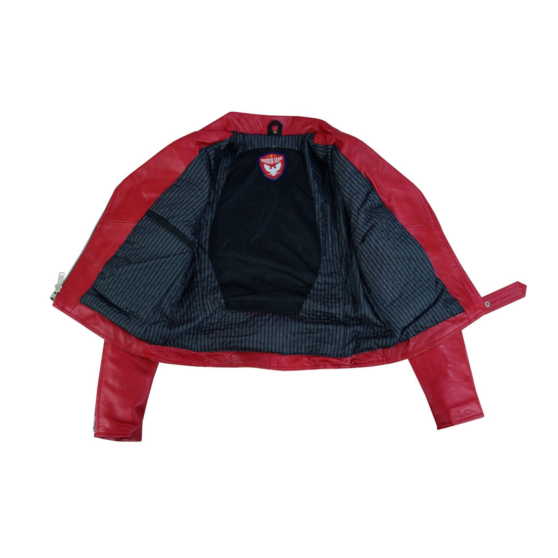 Warrior Gears® Brando Style Ladies Leather Motorcycle Jacket - Red - Warrior Gears