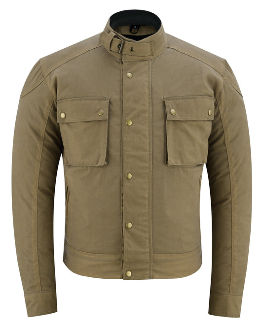 Warrior Gears Tan Wax Cotton Motorcycle Jacket – Men’s Short Body Shirt Style with CE Armour & Waterproof Mesh Lining