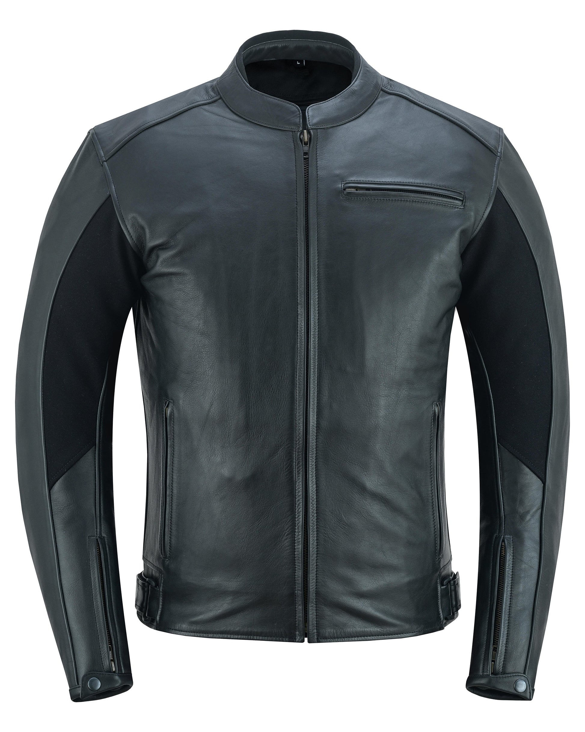 Warrior Gears Men’s Nappa Cowhide Leather Motorcycle Jacket in black with CE armour and removable quilted liner
