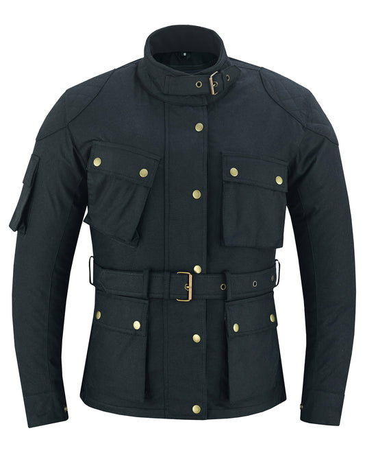 Warrior Gears Ladies Waxed Cotton Motorcycle Jackets With Armours Black