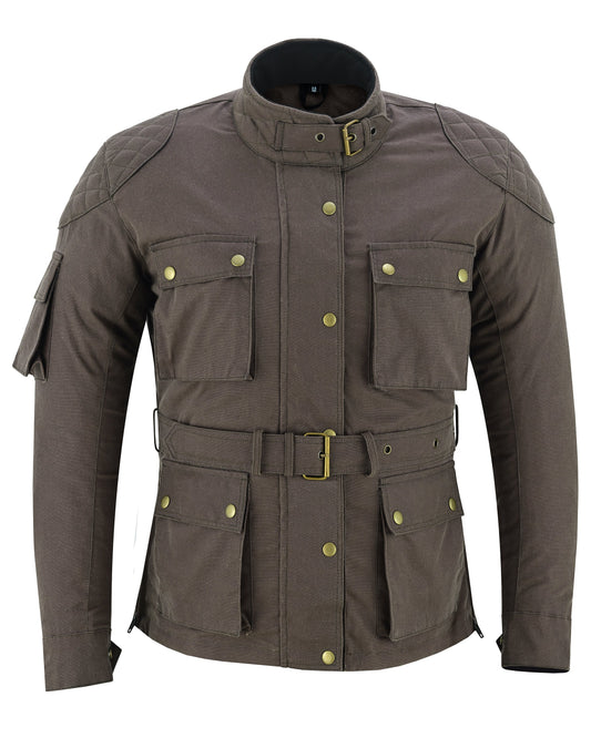Warrior Gears Ladies Waxed Cotton Motorcycle Jackets With Armours Brown