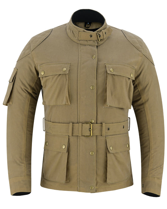 Warrior Gears Ladies Waxed Cotton Motorcycle Jackets With Armours Tan