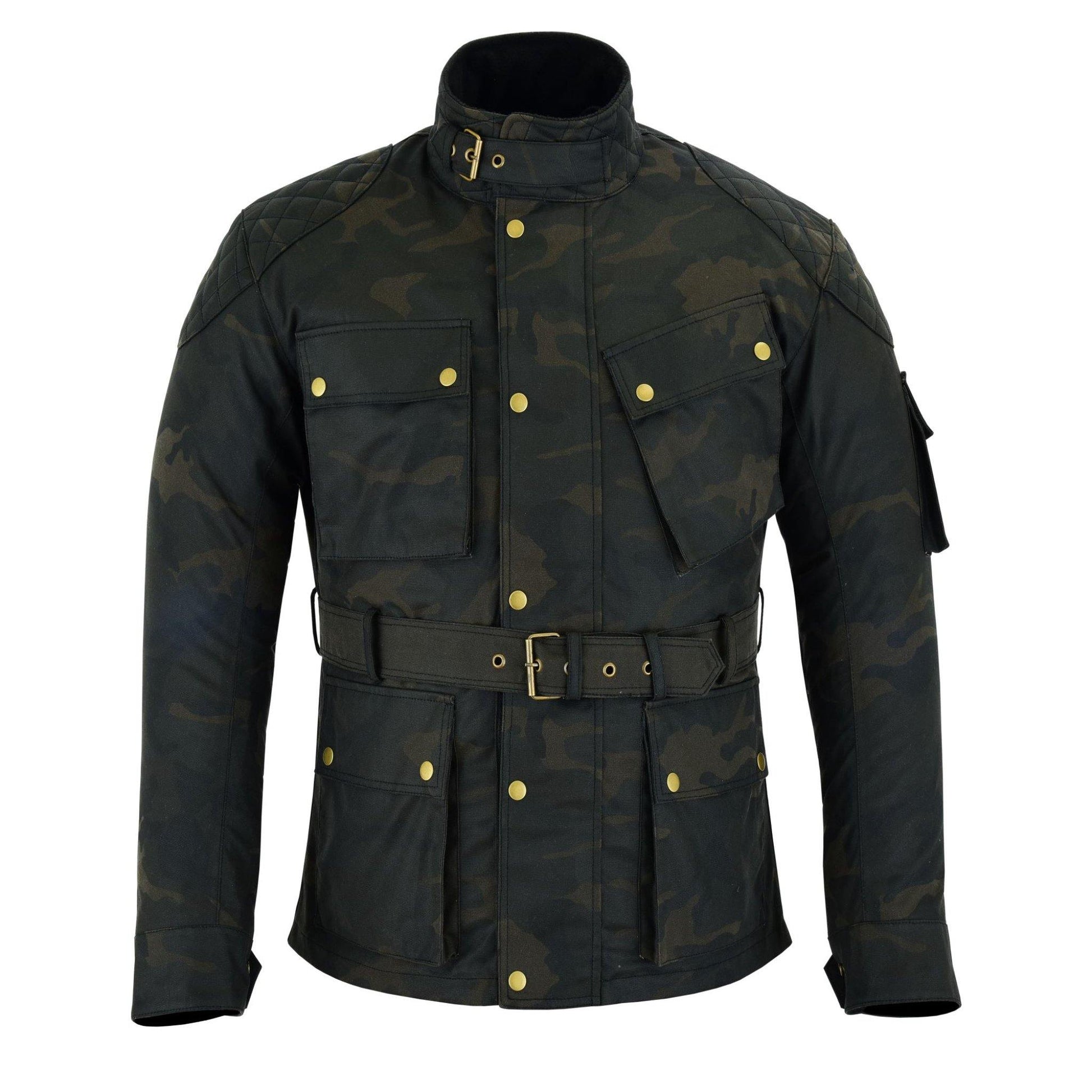 Warrior Gears® Men's Camo Waxed Cotton Motorcycle Jacket, Motorbike Top | Waterproof Lined | CE Armoured - Warrior Gears