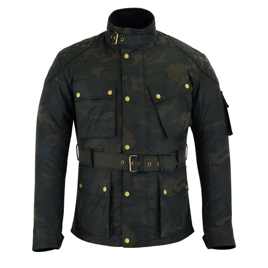 Warrior Gears® Men's Camo Waxed Cotton Motorcycle Jacket, Motorbike Top | Waterproof Lined | CE Armoured - Warrior Gears