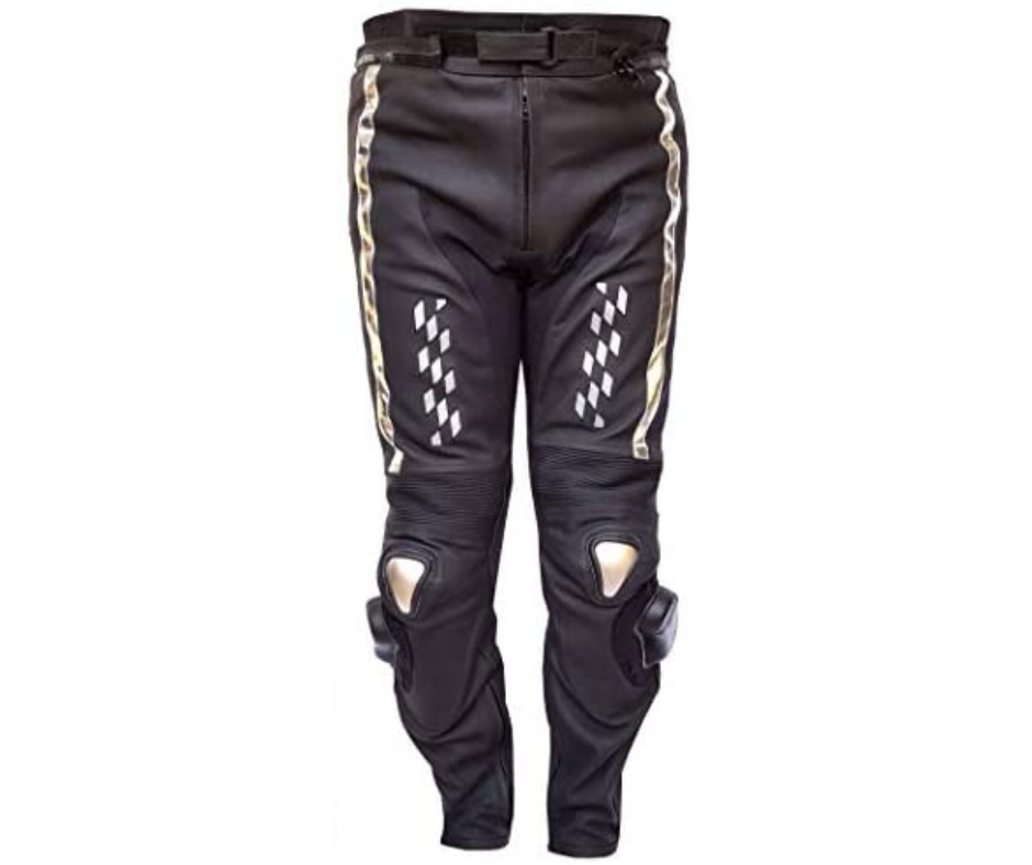 Warrior Gears® GP Rush Flag Style Mens Motorcycle Trousers leather Motorbike pants | Matt Cowhide | CE Armours |1.2mm Leather | Racing - Warrior Gears