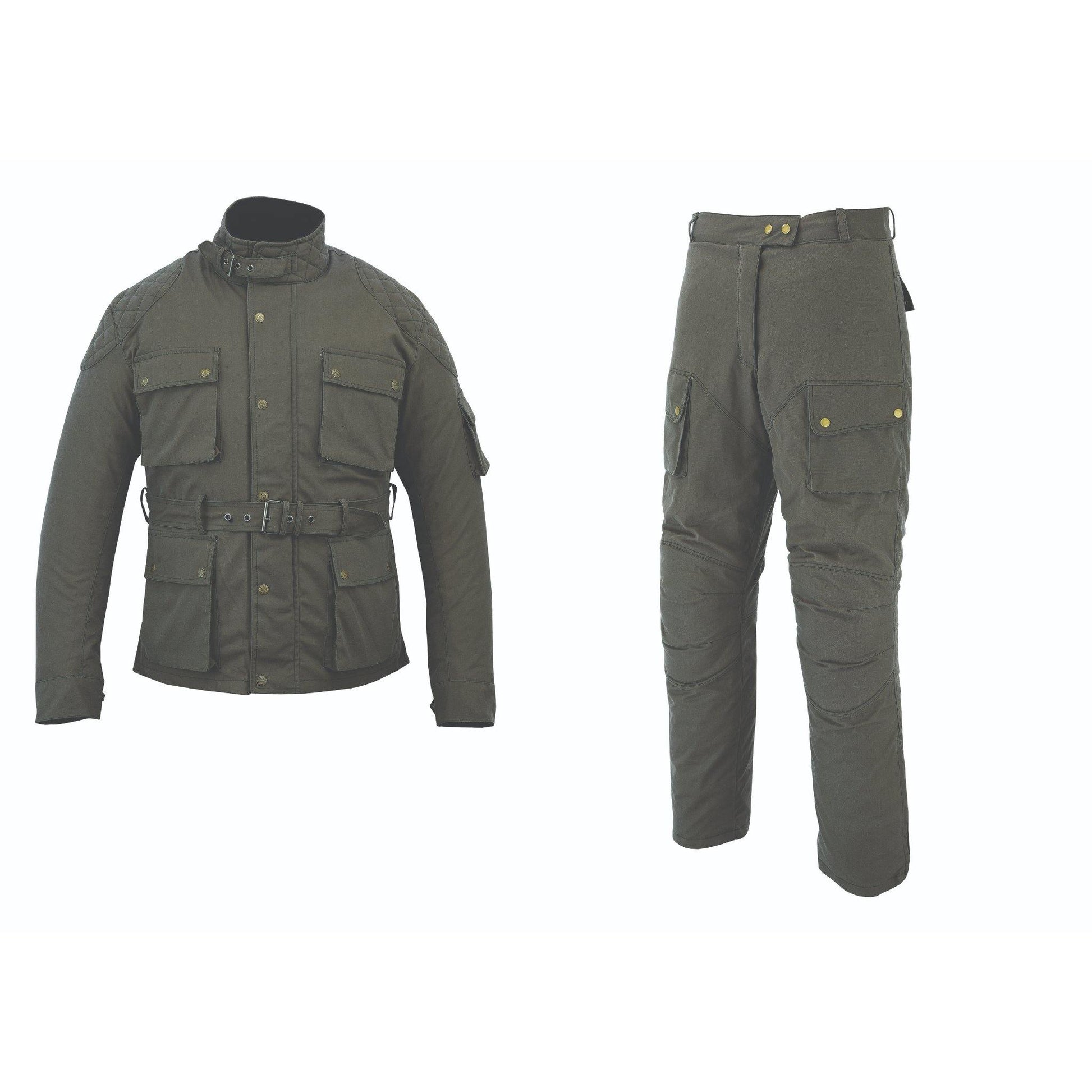 Warrior Gears Waxed Cotton Motorcycle Suit | 2 PC -Military Green - Warrior Gears