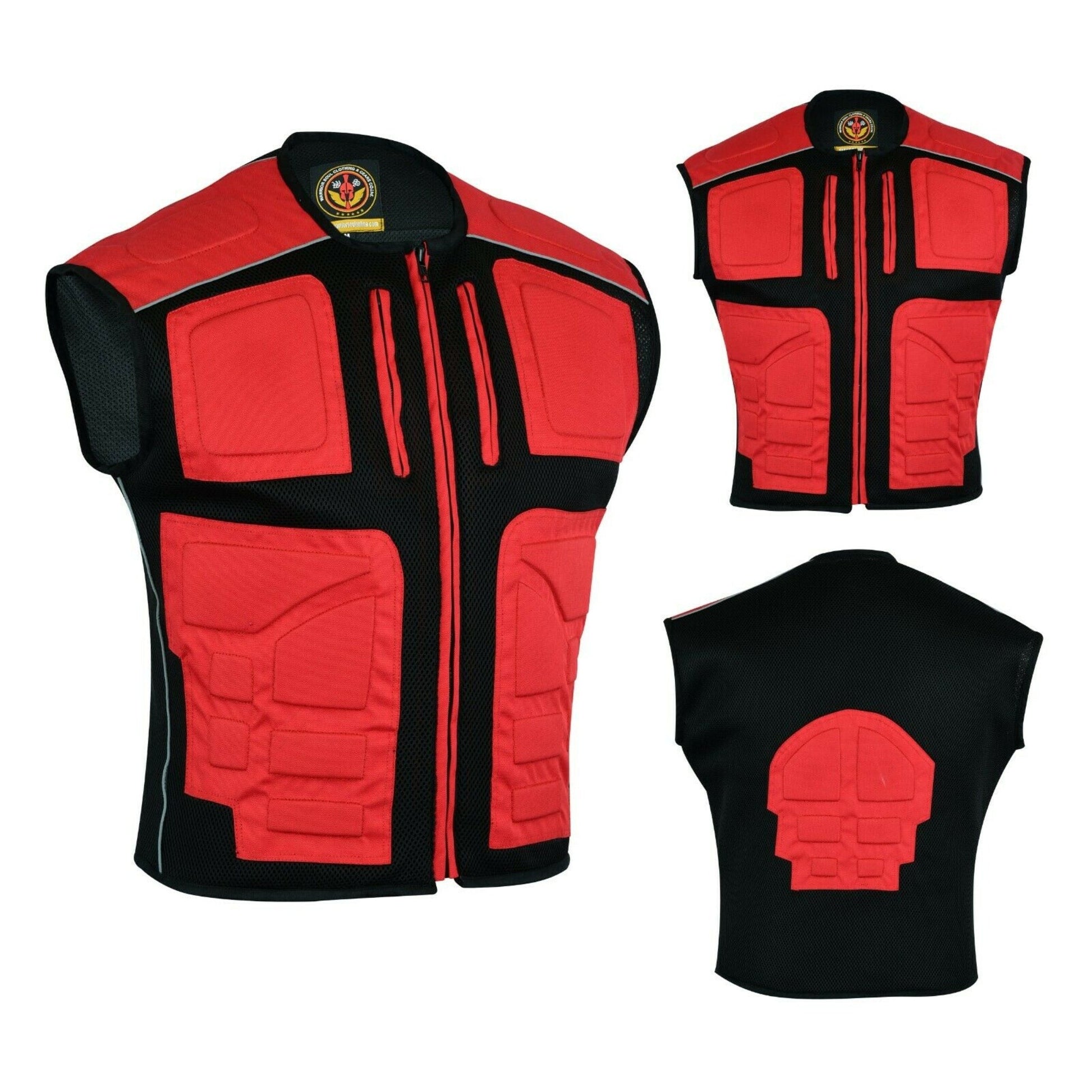 Warrior Gears® Textile Mesh Motorcycle Vests for Men, Men's Padded Motorbike Vest Waistcoat-Red - Warrior Gears