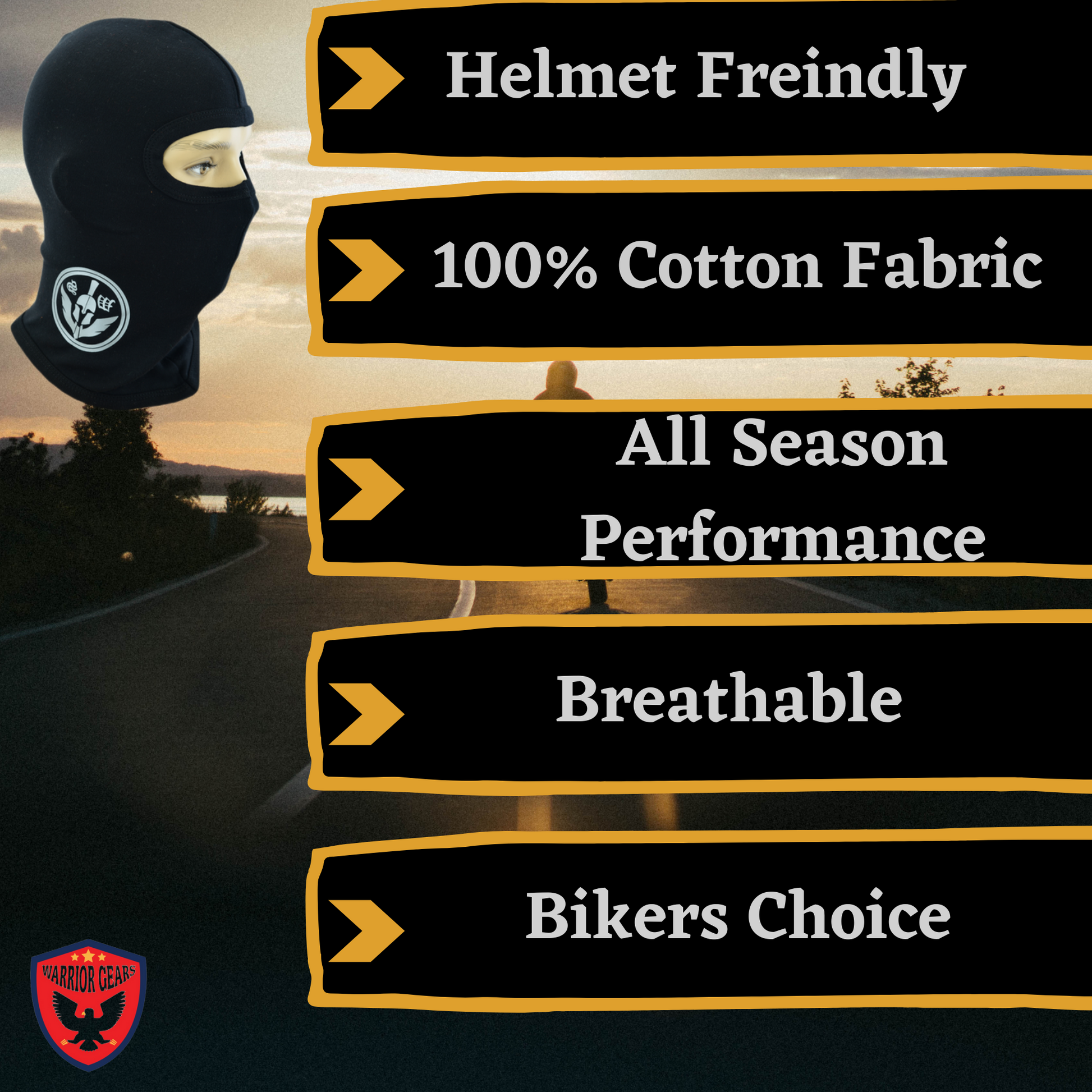 Warrior Gears®100% Cotton Motorcycle Balaclava | Face Mask -Black - Warrior Gears