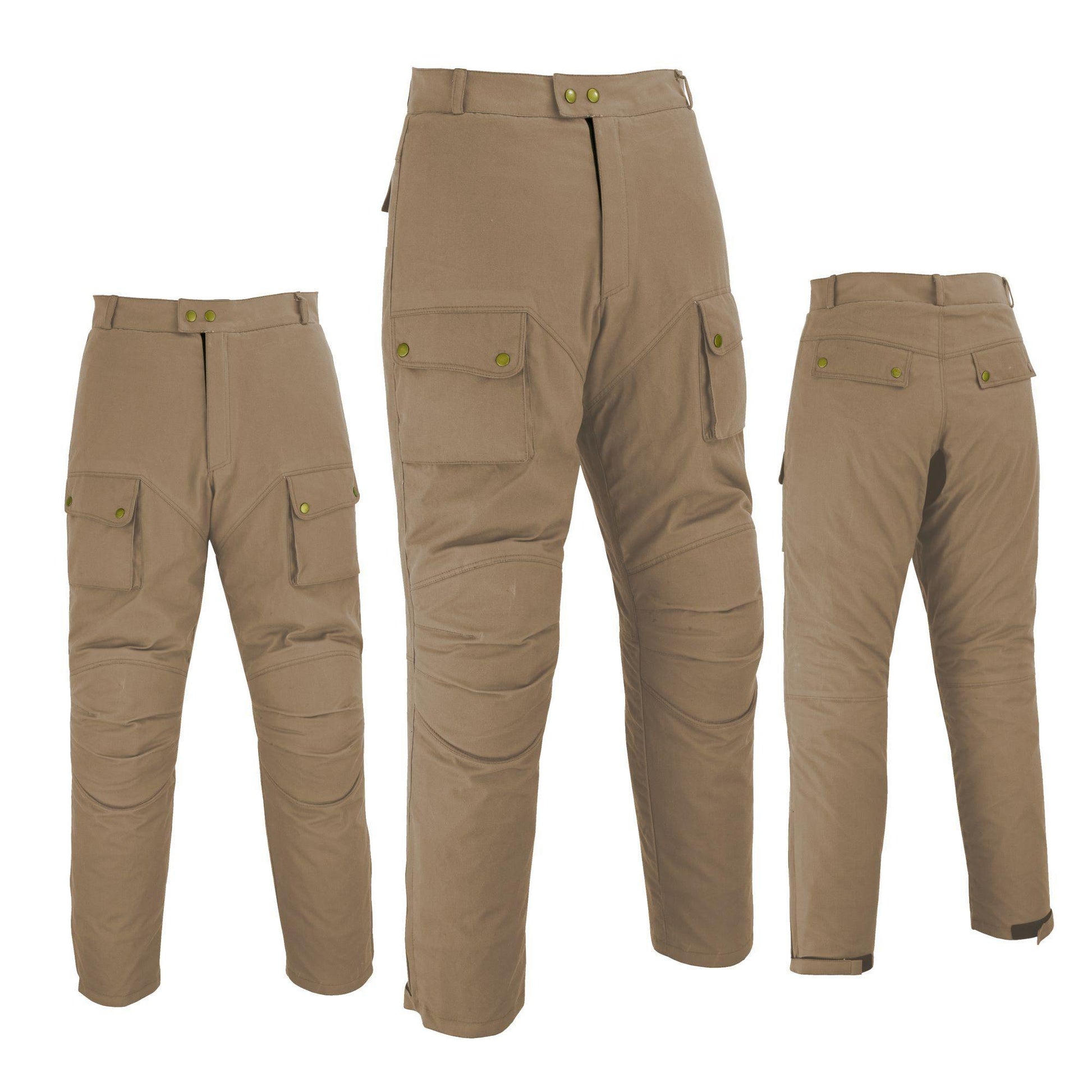 Warrior Gears® Men's Wax Cotton Waxed Motorcycle Trousers, Motorbike Pants Waterproof - Tan - Warrior Gears