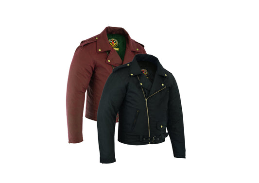 Warrior Gears® Mens Classic Brando Style Waxed Cotton Motorcycle Jacket - Warrior Gears