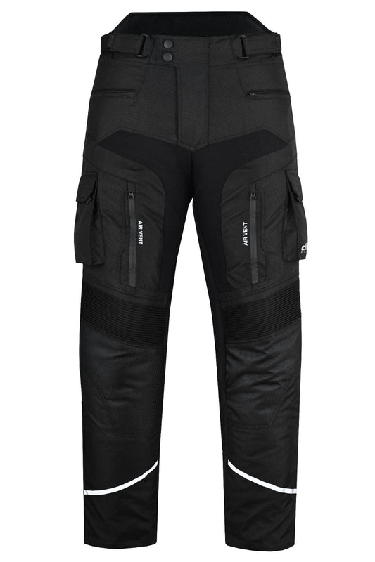High-resolution front view of the Stratus trousers, focusing on the dual cargo pockets with 'AIR VENT' zippers and the technical fabric contrast panels.