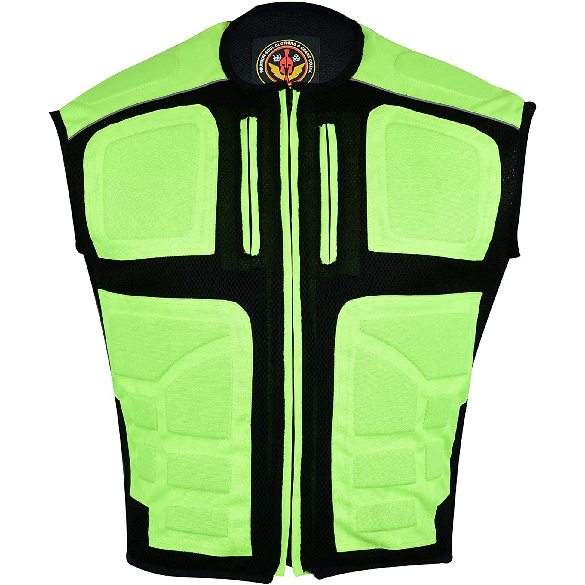 Warrior Gears® Textile Mesh Motorcycle Vests for Men, Men's Padded Motorbike Vest Waistcoat-Hivis - Warrior Gears