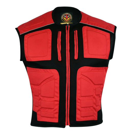 Warrior Gears® Textile Mesh Motorcycle Vests for Men, Men's Padded Motorbike Vest Waistcoat-Red - Warrior Gears