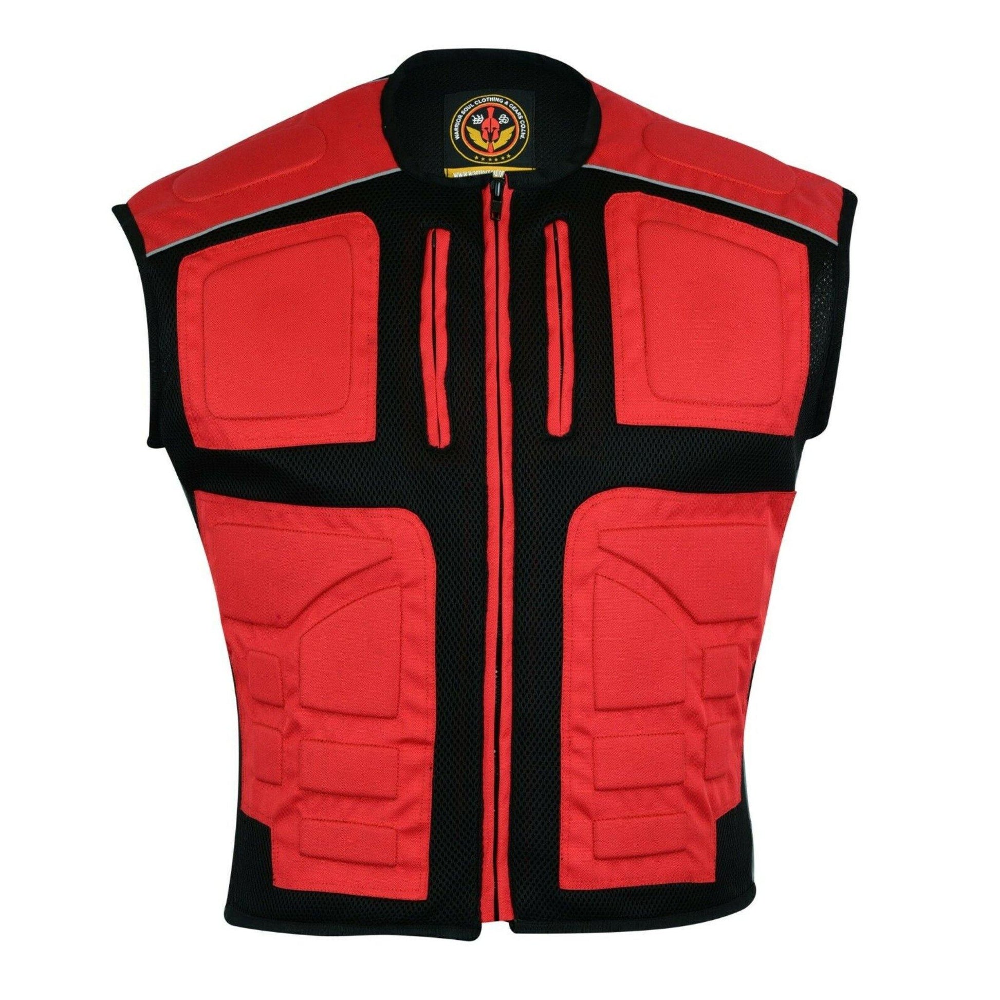 Men's Textile Mesh Motorcycle Hi Vis Vest, Men's Padded Motorbike Vest Waistcoat, Hi Viz Mens Clothes, Reflective Mens Vest, Protective Rubber Padded Armour - Warrior Gears