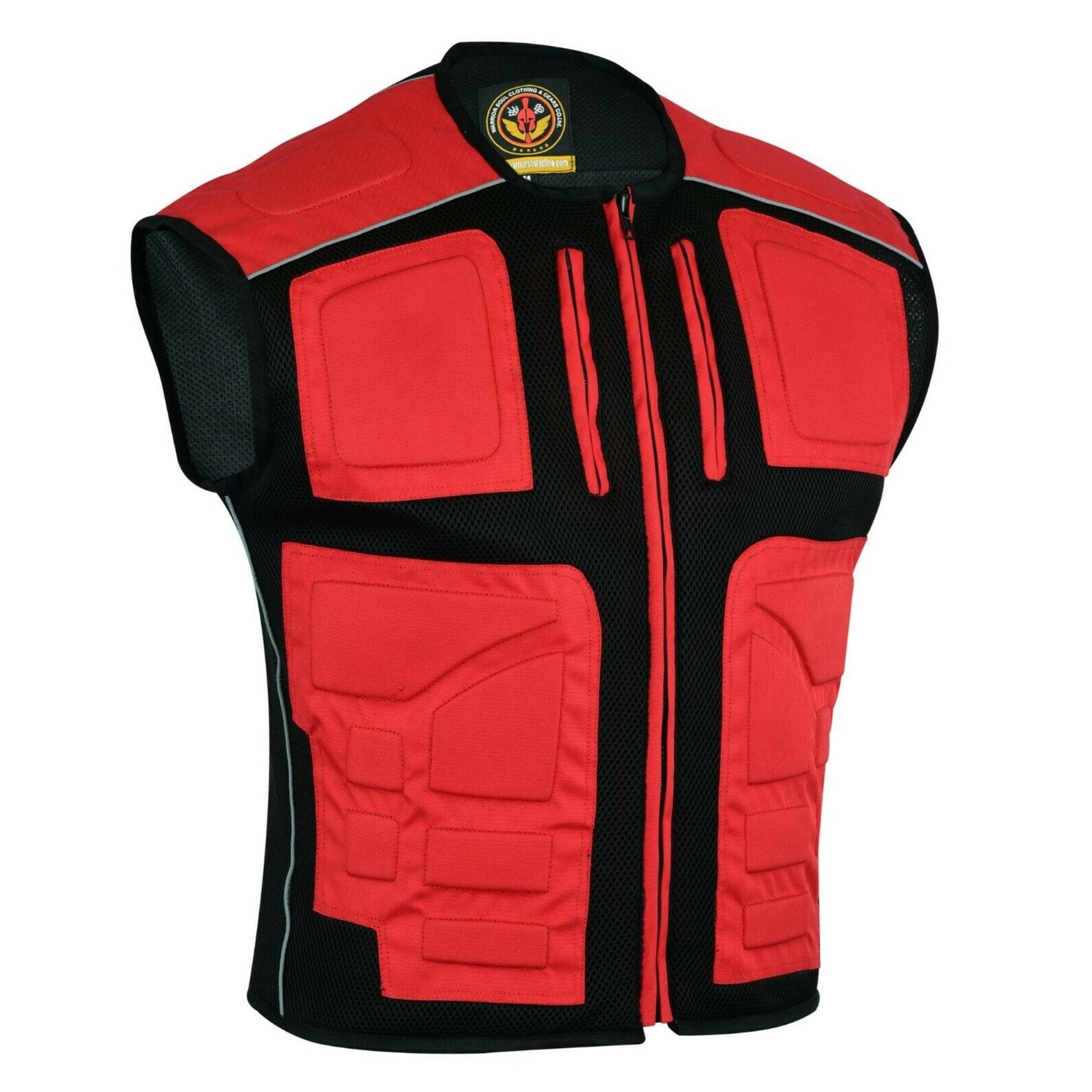 Warrior Gears® Textile Mesh Motorcycle Vests for Men, Men's Padded Motorbike Vest Waistcoat-Red - Warrior Gears