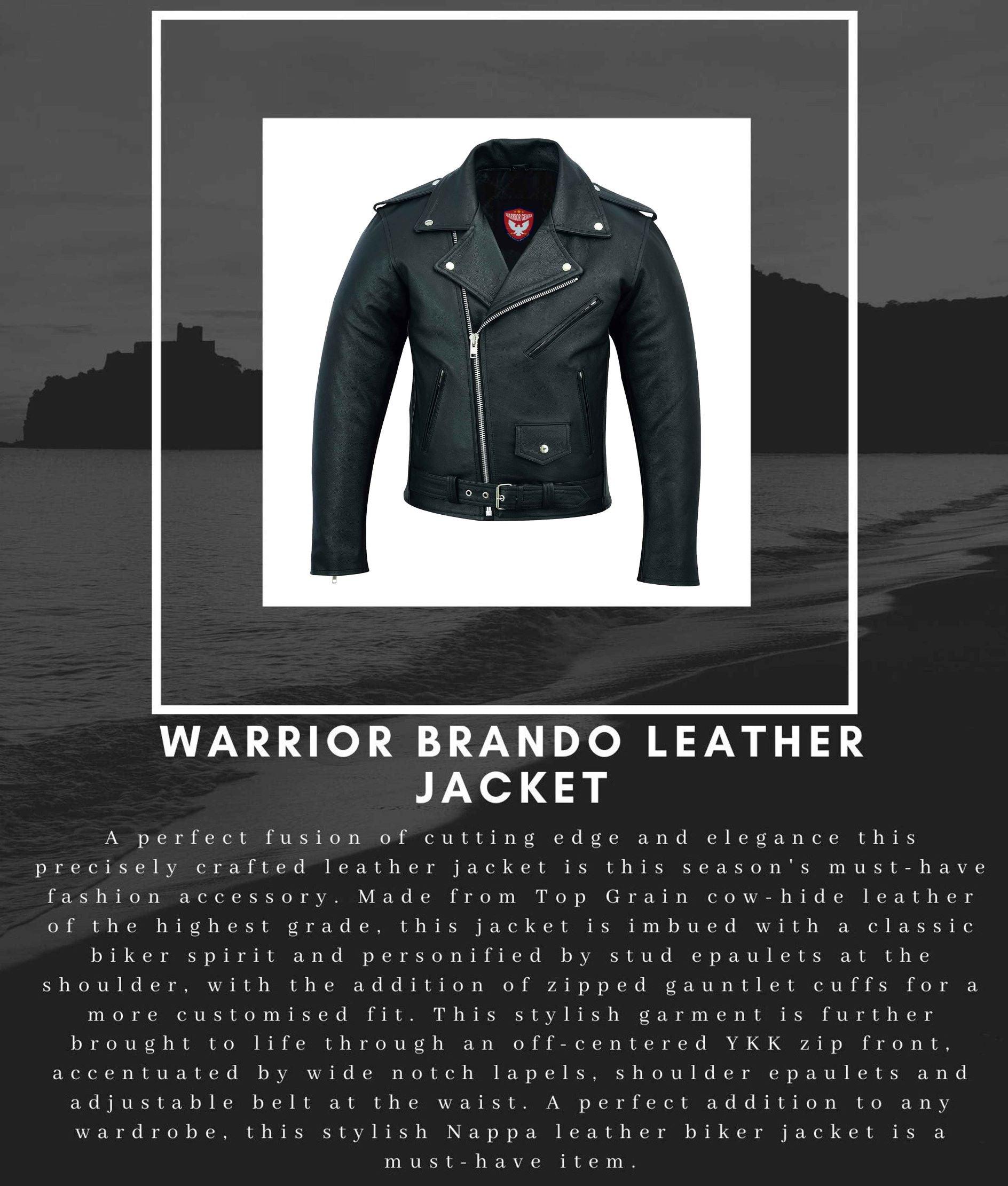 Warrior Gears® Perfecto Marlo Brando Leather Motorcycle Jacket for Men | Cowhide- Black - Warrior Gears