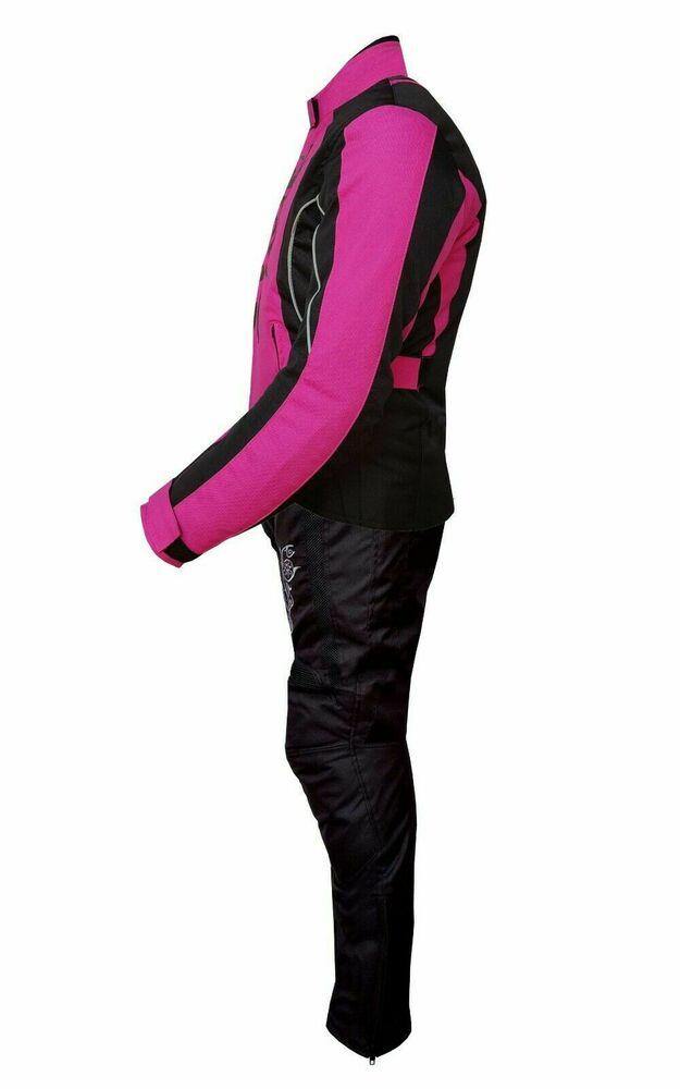 Ladies Motorcycle Suit Waterproof CE Armoured Motorbike Jacket Trouser Set Pink - Warrior Gears