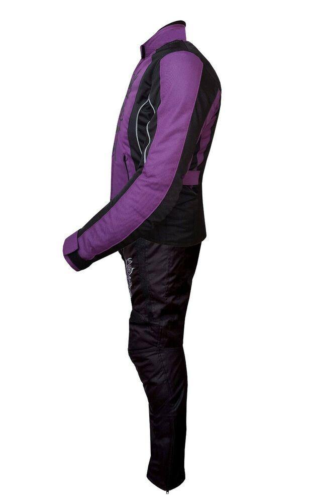 Ladies Motorcycle Suit Waterproof CE Armoured Motorbike Jacket Trouser Set- Purple - Warrior Gears