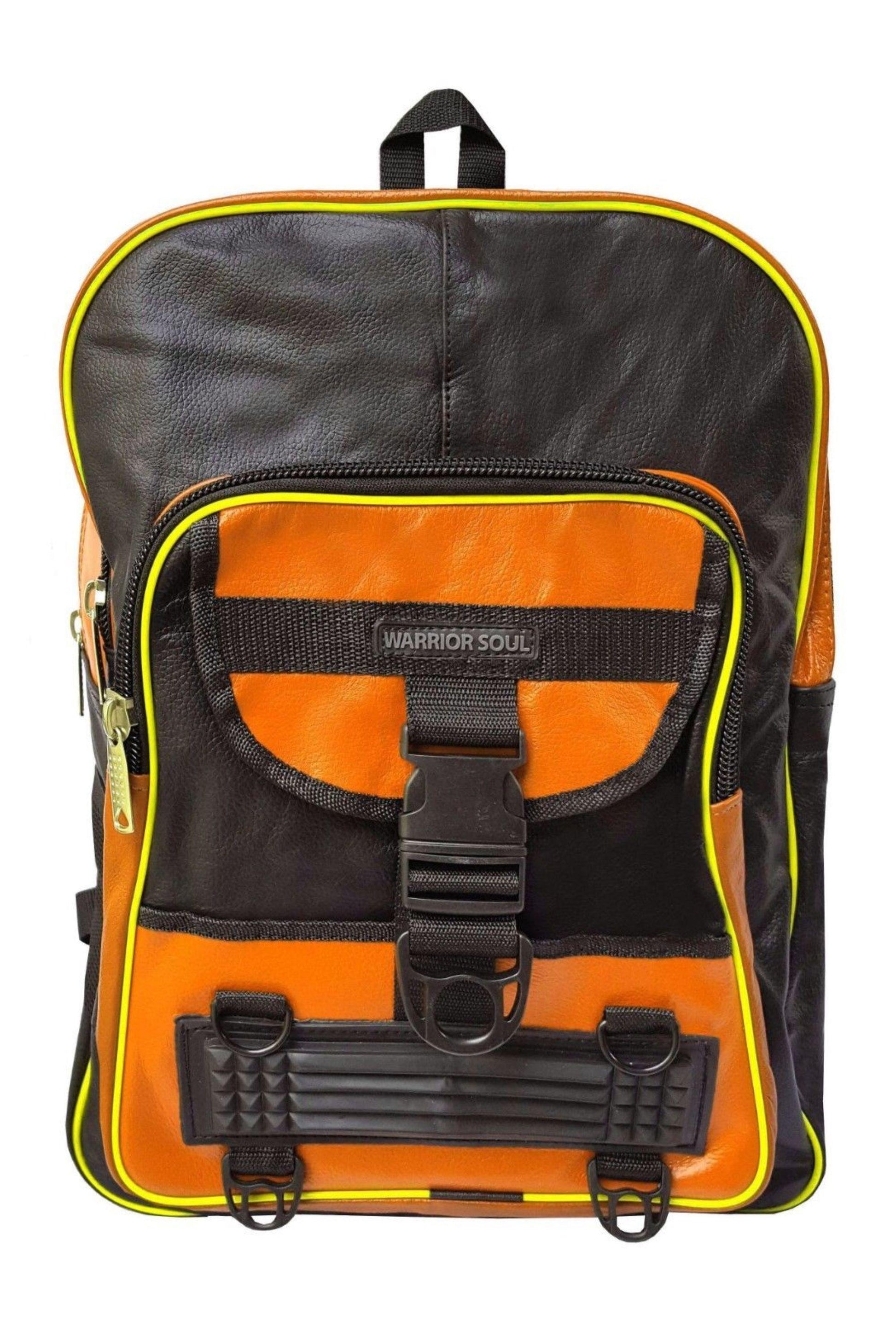 Warrior Gears® Genuine Leather Motorcycle Cycling Backpack For Riding Hiking Camping Large Capacity Expandable Rucksack - Orange - Warrior Gears