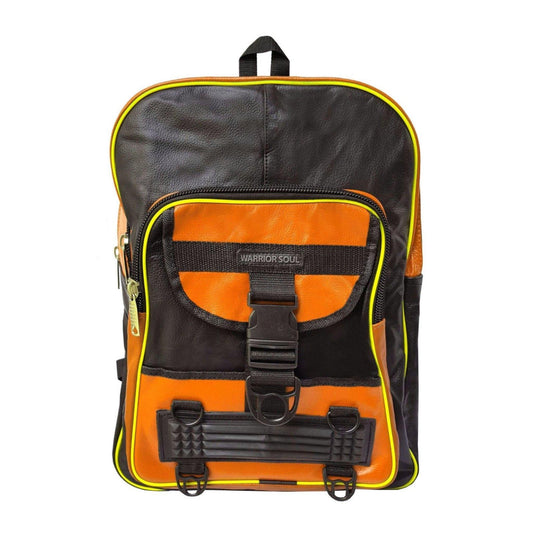 Warrior Gears® Leather Motorcycle Cycling Backpack Expandable Rucksack - Orange - Warrior Gears