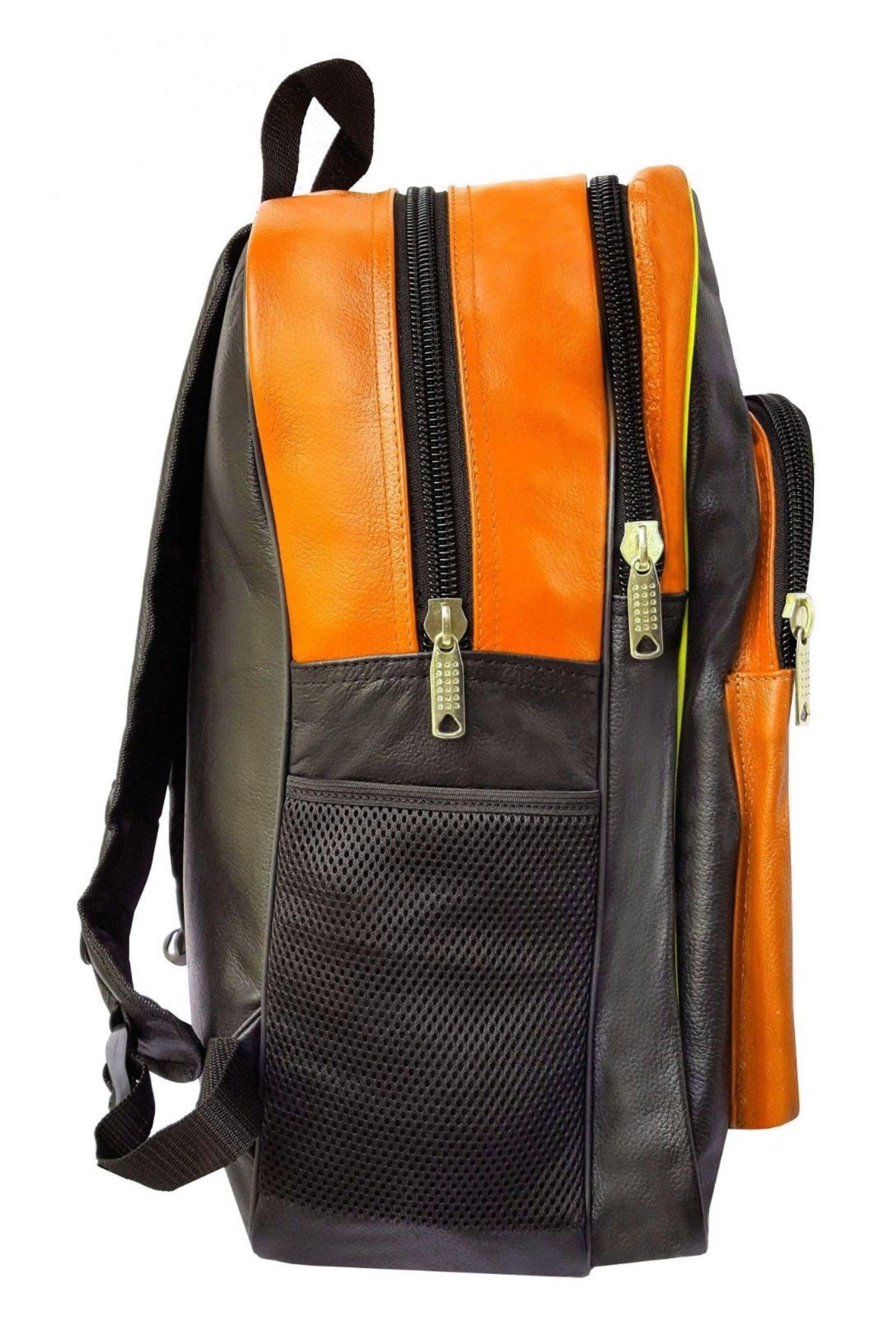 Warrior Gears® Genuine Leather Motorcycle Cycling Backpack For Riding Hiking Camping Large Capacity Expandable Rucksack - Orange - Warrior Gears