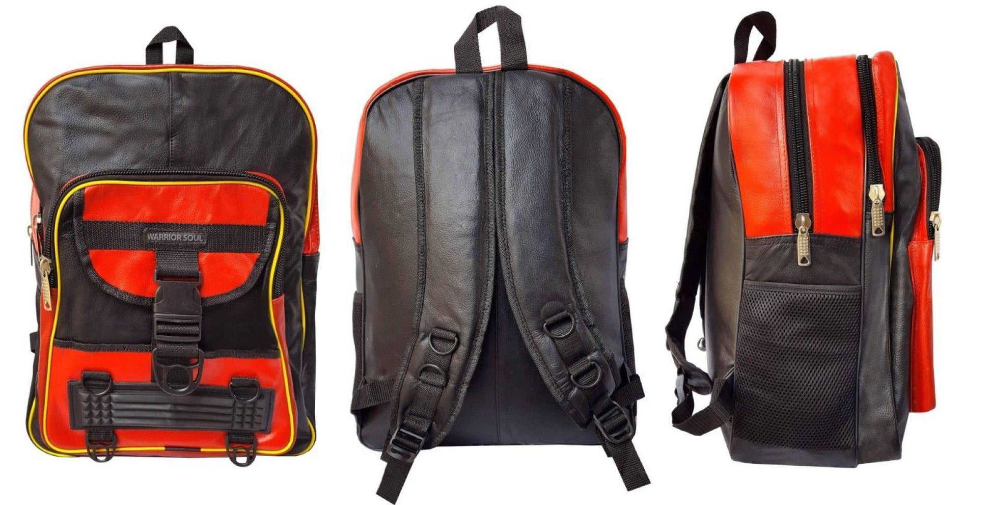 Warrior Gears® Genuine Leather Motorcycle Cycling Backpack For Riding Hiking Camping Large Capacity Expandable Rucksack -Red - Warrior Gears