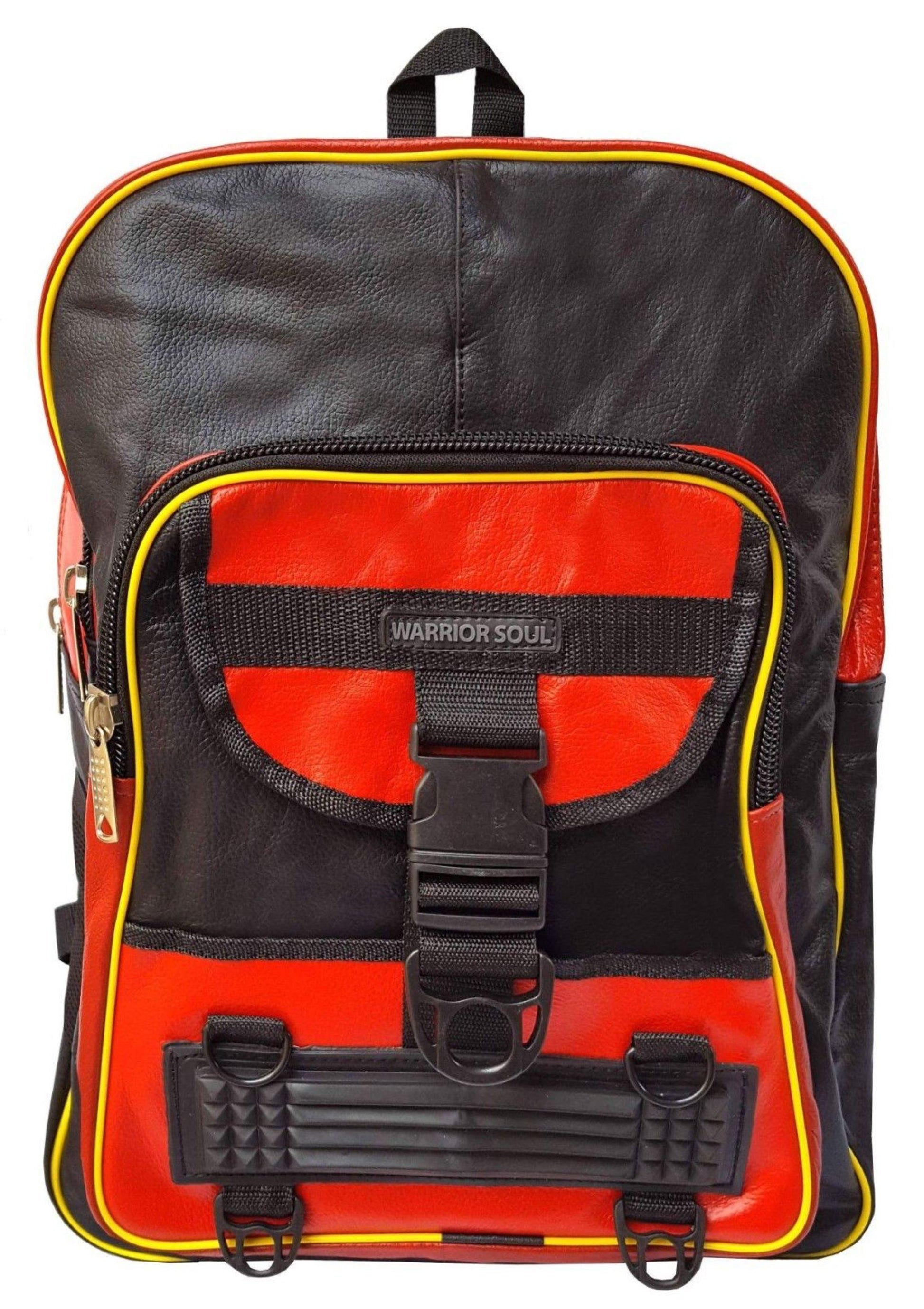 Warrior Gears® Genuine Leather Motorcycle Cycling Backpack For Riding Hiking Camping Large Capacity Expandable Rucksack -Red - Warrior Gears