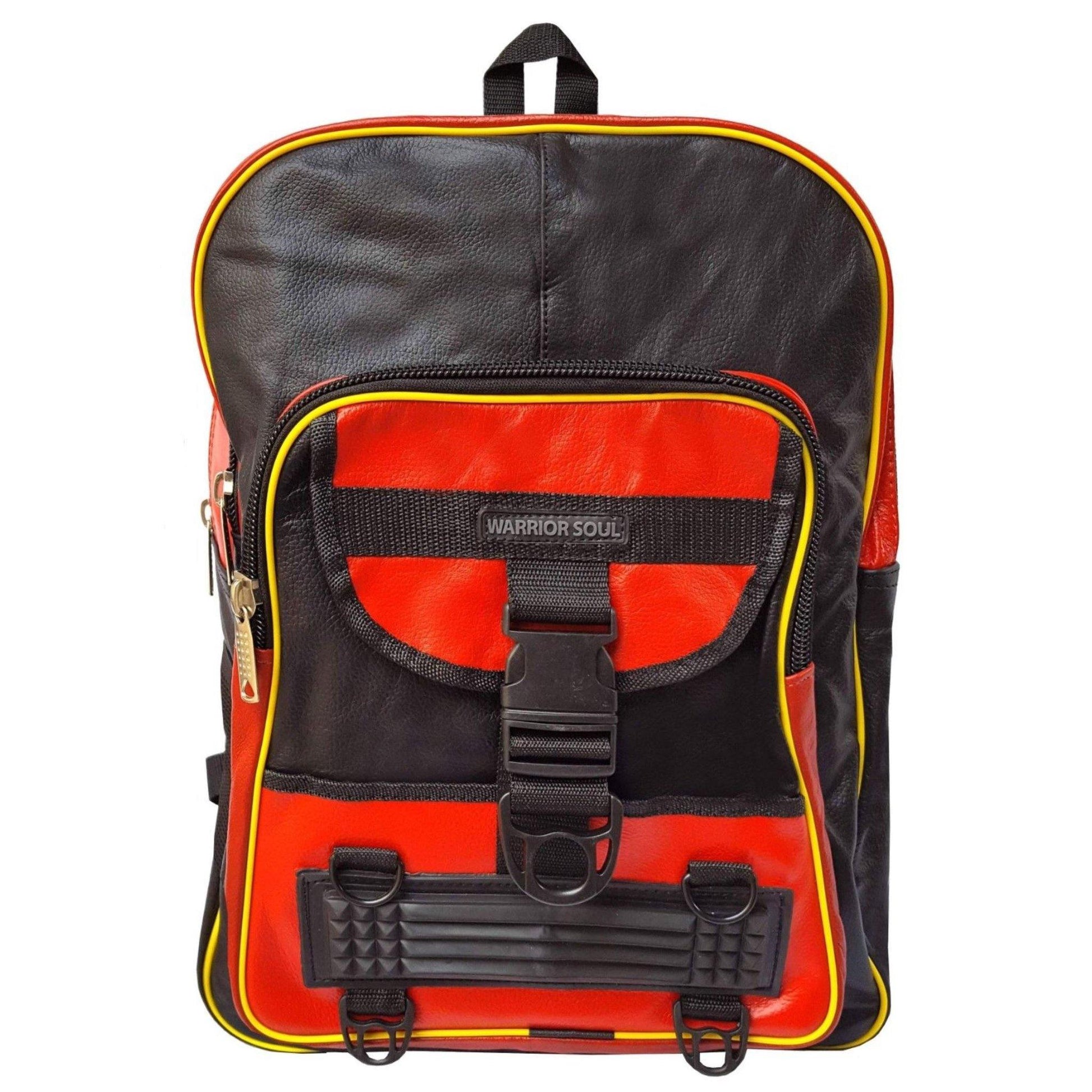 Warrior Gears® Leather Motorcycle Cycling Backpack Expandable Rucksack -Red - Warrior Gears