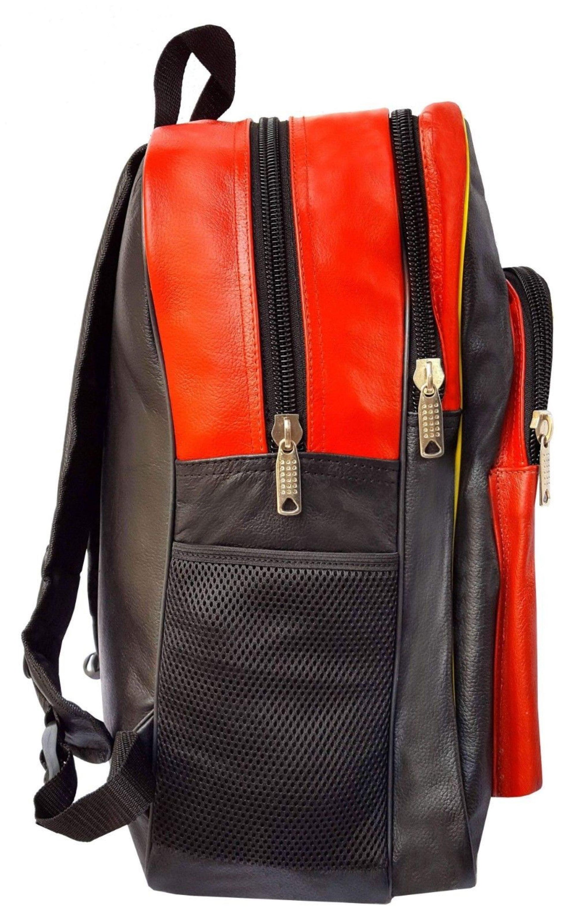 Warrior Gears® Genuine Leather Motorcycle Cycling Backpack For Riding Hiking Camping Large Capacity Expandable Rucksack -Red - Warrior Gears