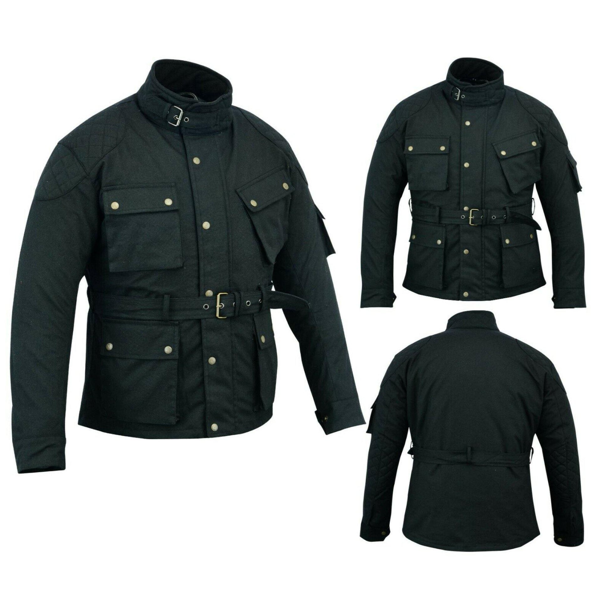 Warrior Gears® Men's Wax Cotton Waxed Motorcycle Jacket, Motorbike Top Waterproof - Black - Warrior Gears