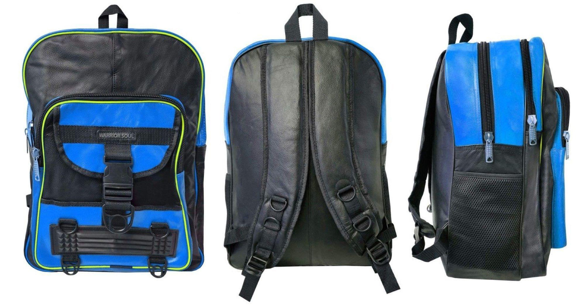 Warrior Gears® Genuine Leather Motorcycle Cycling Backpack For Riding Hiking Camping Large Capacity Expandable Rucksack - Blue - Warrior Gears