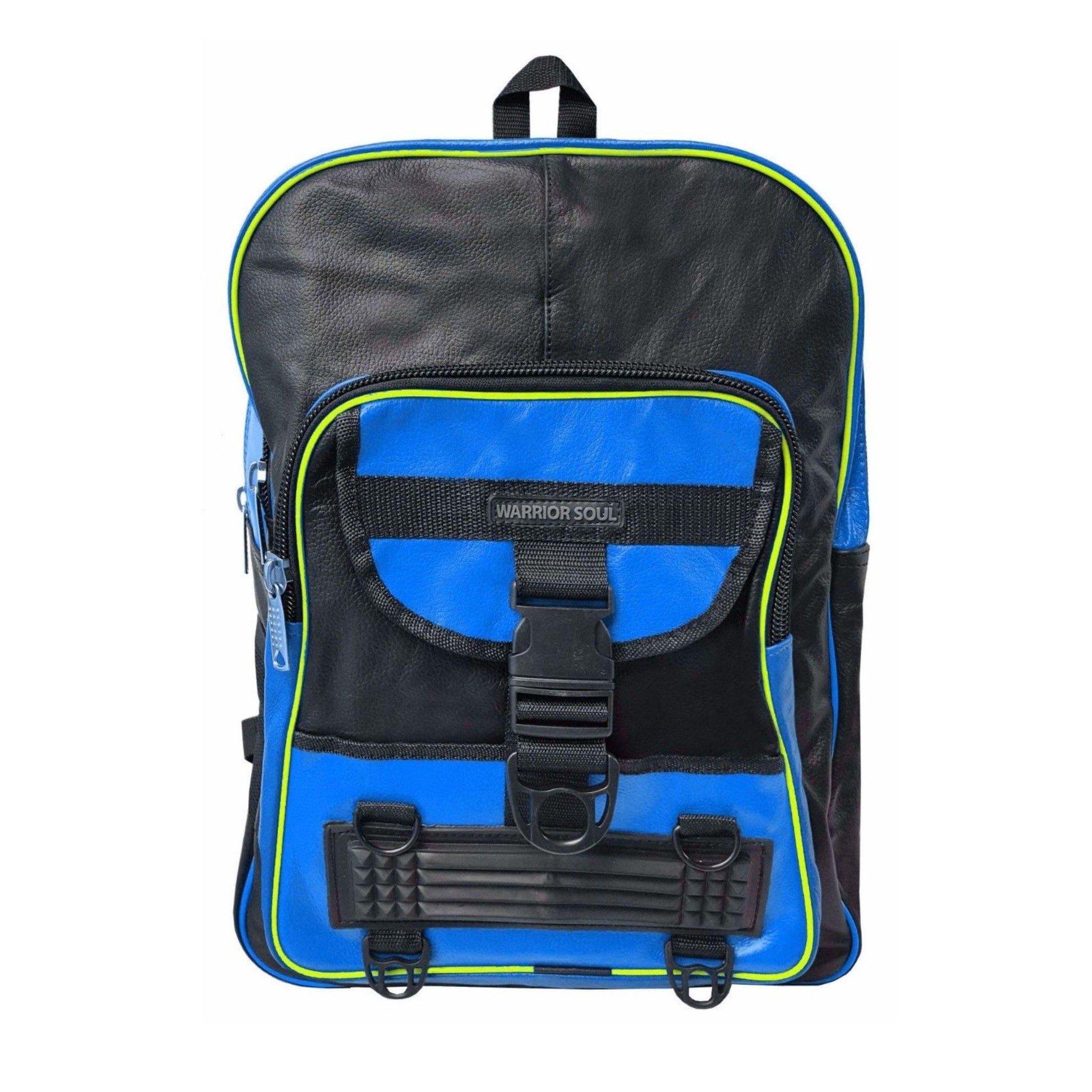 Warrior Gears® Leather Motorcycle Cycling Backpack Expandable Rucksack - Blue - Warrior Gears