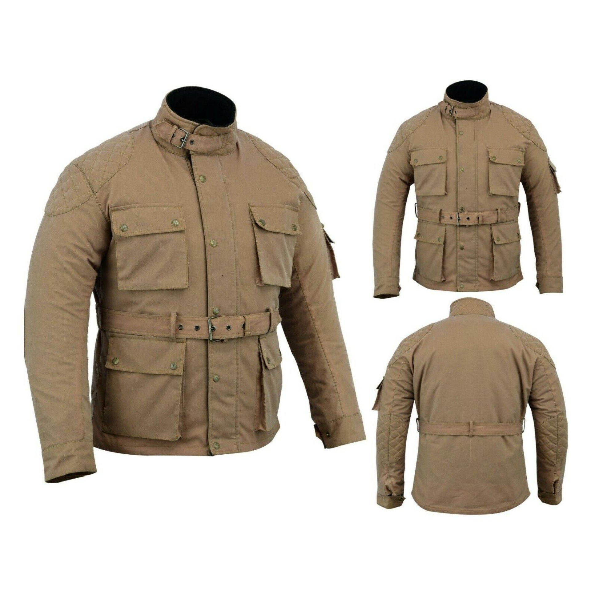 Warrior Gears® Men's Wax Cotton Waxed Motorcycle Jacket, Motorbike Top Waterproof - Tan - Warrior Gears